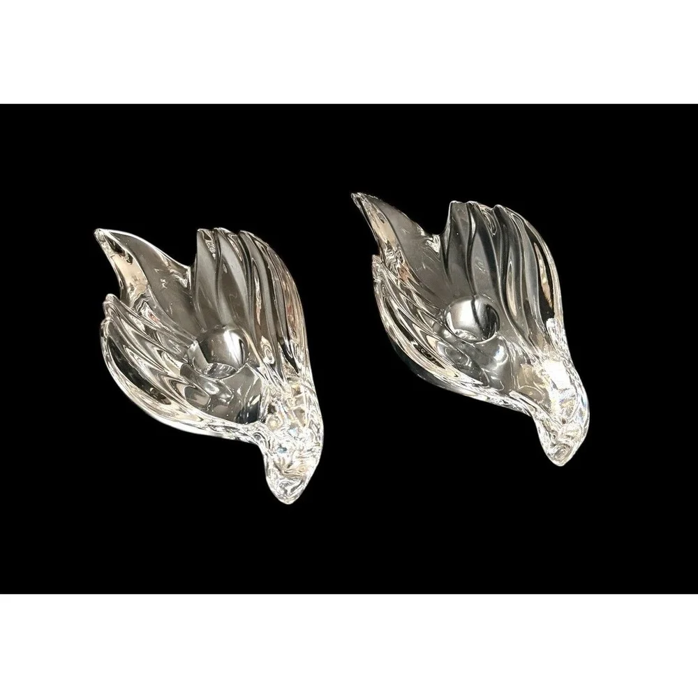 2 Gorham Full Lead Crystal Swallow Candle Holder Bird‎ Candlesticks W. Germany